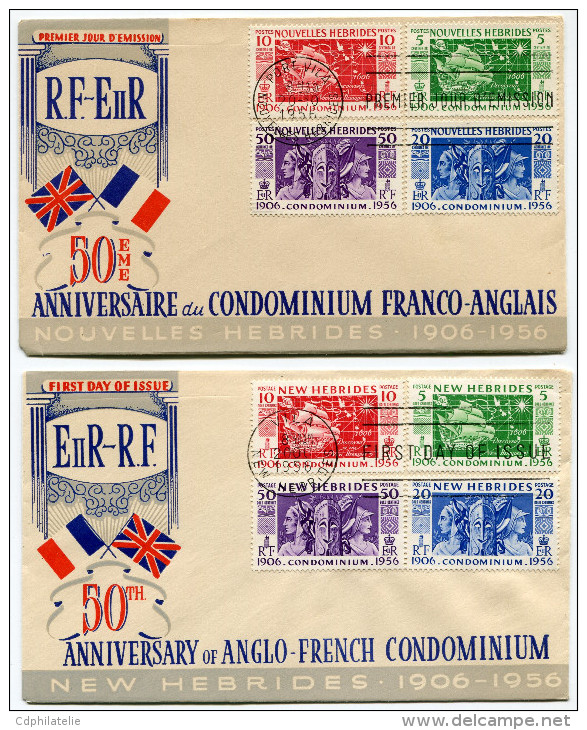 NOUVELLES-HEBRIDES ENVELOPPES 1er JOUR DES N°167/170 ET 171/174 OBLITERATION PORT VILA 20-10-1956 - FDC