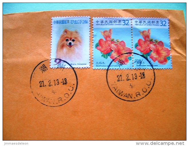 Taiwan 2013 Cover To Nicaragua - Dog Flowers - Briefe U. Dokumente