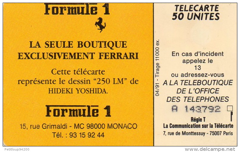 TELECARTE MONACO 50U  Ferrari Boutique F1  7 - Monaco