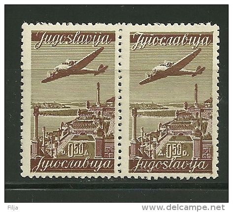 Yugoslavia Year 1947 Airmail Se-tenant Pair With Roman/Cyrillic Inscription Scott Cat.C17 - C23 MNH - Luftpost