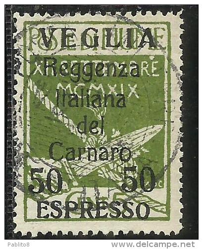 VEGLIA 1920 REGGENZ ITALIANA DEL CARNARO CENT. 5 C USATO USED OBLITERE´ - Arbe & Veglia