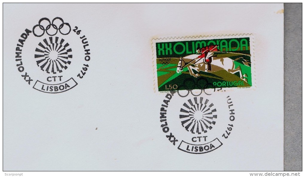 Sports Hippisme Monter à Cheval Reiten Olympiques Jeux Olympic Games Munchen Portugal Cover 1972 Fdc Lisboa Sp3369 - Jumping