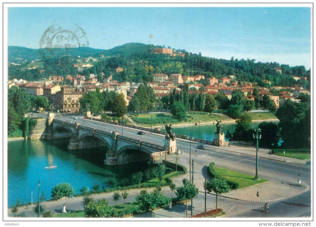 XXX CARTOLINA PIEMONTE TORINO PONTE UMBERTO E COLLINA VIAGGIATA 1964 VERSO FRANCIA – INDIRIZZO OSCURATO PER PRIVACY COND - Ponts