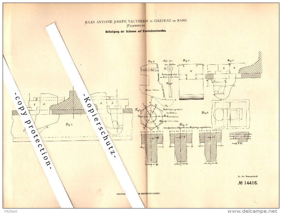 Original Patent -Jules A. Vautherin à Chateau De Rans , 1880 , Pièce Jointe Pour Voies Ferrées !!! - Autres & Non Classés
