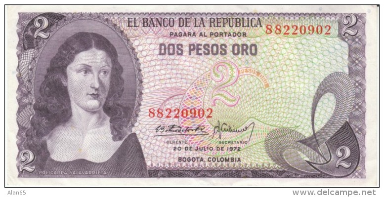 Colombia #413a, 2 Peso Oro, 1972 Banknote Money - Kolumbien