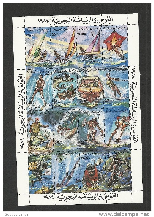 1984- Libia-Canottaggio, Vela, Pesca, Immersioni Subacquee, Sci D´acqua, Kiteboating, Wakeboarding, Pesce, MS MNH** - Libya