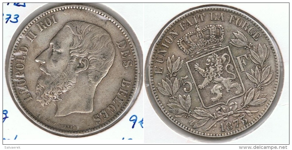 BELGICA 5 FRANCS 1873 PLATA SILVER G2 - 5 Francs