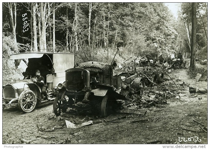 France WWI Front De Guerre Villers Cotterets Convoi Allemand Incendie Ancienne Photo Meurisse 1918 - Guerre, Militaire