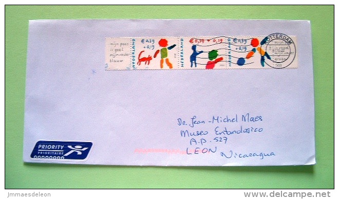 Netherlands 2015 Cover To Nicaragua - Children Surtax - Cat - Drawings - Cartas