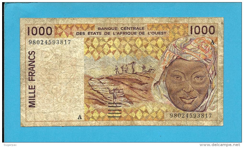 CÔTE D'IVOIRE - 1000  FRANCS - 1998 - Pick 111 A.h - West African States - 2 Scans - Côte D'Ivoire