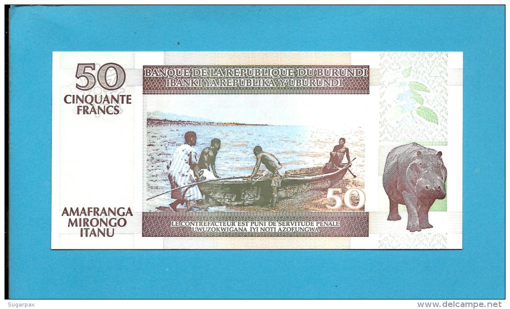 BURUNDI - 50 FRANCS - 05/02/2005 - Pick 36.e - UNC. - Série DA - Canoe / Hippopotamus - 2 Scans - Burundi