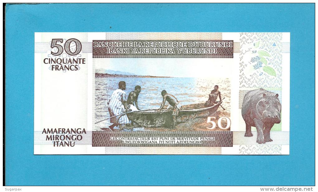 BURUNDI - 50 FRANCS - 01/07/2003 - Pick 36.d - UNC. - Série CS - Canoe / Hippopotamus - 2 Scans - Burundi