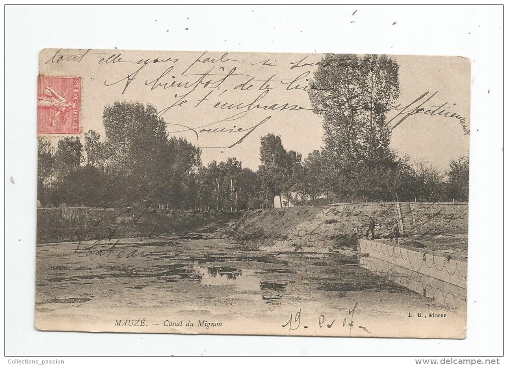 Cp , 79 , MAUZE , Canal Du MIGNON , Voyagée 1907 - Mauze Sur Le Mignon