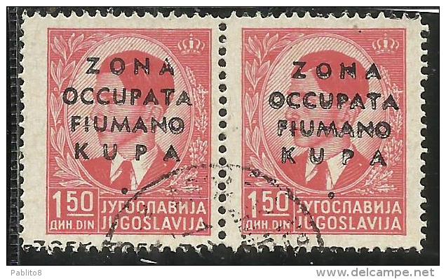 OCCUPAZIONI ITALIANE ITALY ITALIA ZONA FIUMANO KUPA 1941 OVERPRINTED SOPRASTAMPATO 1,50 D COPPIA USATA PAIR USED - Fiume & Kupa