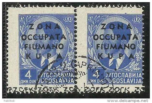 OCCUPAZIONI ITALIANE ITALY ITALIA ZONA FIUMANO KUPA 1941 OVERPRINTED SOPRASTAMPATO 4 D COPPIA USATA PAIR USED OBLITERE´ - Fiume & Kupa