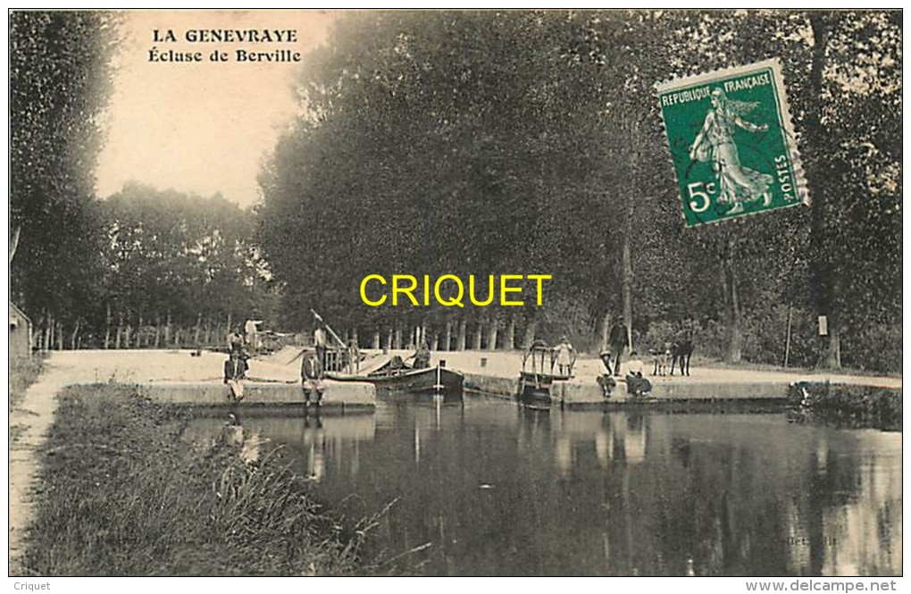 Cpa 77 La Genevraye, Ecluse De Berville, Mariniers Et Leurs Familles, Péniche Halée, âne Et Cheval..., Affranchie 1910 - Andere & Zonder Classificatie