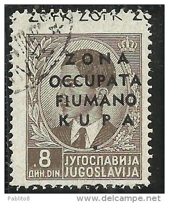 OCCUPAZIONI ITALIANE ITALY ITALIA ZONA FIUMANO KUPA 1941 OVERPRINTED SOPRASTAMPATO 8 D USATO USED OBLITERE´ - Fiume & Kupa