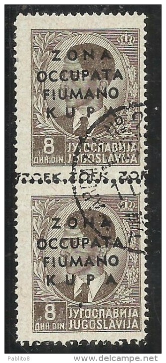 OCCUPAZIONI ITALIANE ITALY ITALIA ZONA FIUMANO KUPA 1941 OVERPRINTED SOPRASTAMPATO 8 D COPPIA USATA PAIR USED OBLITERE´ - Fiume & Kupa