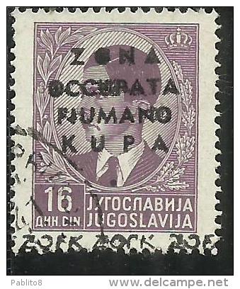 OCCUPAZIONI ITALIANE ITALY ITALIA ZONA FIUMANO KUPA 1941 OVERPRINTED SOPRASTAMPATO 16 D USATO USED OBLITERE´ - Fiume & Kupa