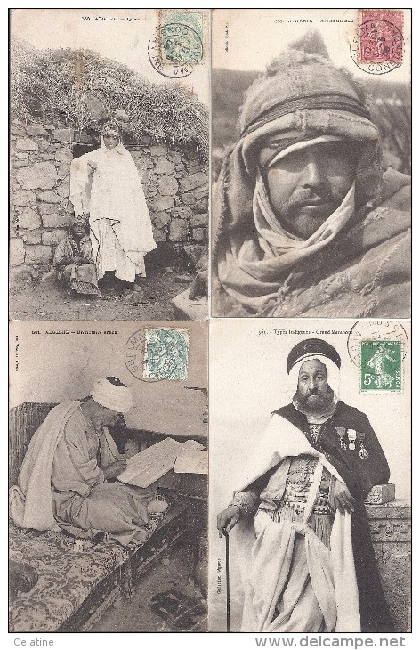 Lot 4 Cartes ALGERIE -  "Arabe Du Sud", "un Notaire Arabe", "grand Marabout", "types" - Hommes