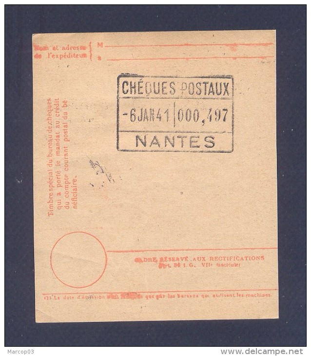 Mandat De Versement à CCP Affranchi à 2 Frs (tarif Du 01/12/1939)  2 X 1fr Sur 1,75 Fr Céres 5800 Frs CHARGE Rare  TTB - 1921-1960: Modern Period