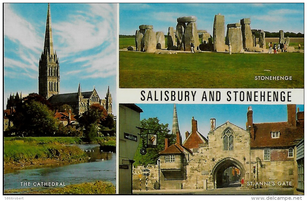 CARTE POSTALE ORIGINALE COULEUR ANCIENNE MULTIVUES PETIT FORMAT : SALISBURY AND STONEHENGE - Salisbury