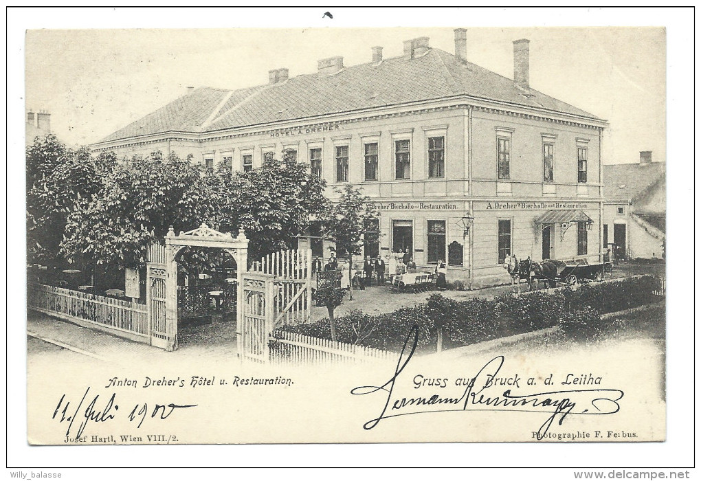 ///  CPA - Autriche - Gruss Aus BRUCK AN DER LEITHA - Anton Dreher's Hôtel U. Restauration   // - Bruck An Der Leitha