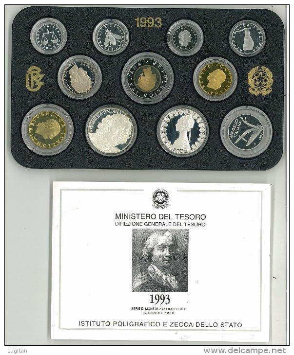 SERIE PROOF FONDO SPECCHIO 1993 - Confezione Zecca  Italia - Tiratura 8500 - COMPLETA DI ASTUCCIO ORIGINALE II° SCELTA - Jahressets & Polierte Platten