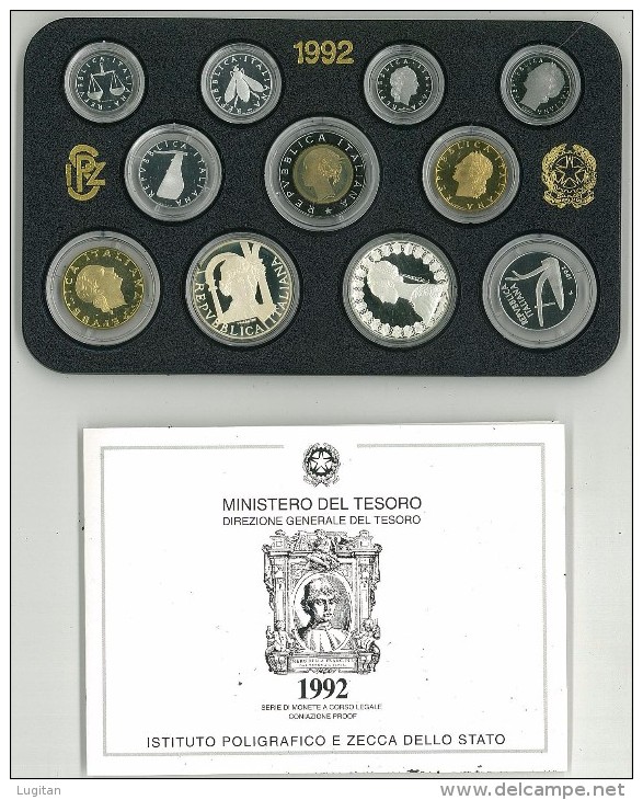 SERIE PROOF FONDO SPECCHIO 1992 - Confezione Zecca  Italia - Tiratura 9500 - COMPLETA DI ASTUCCIO ORIGINALE II° SCELTA - Jahressets & Polierte Platten