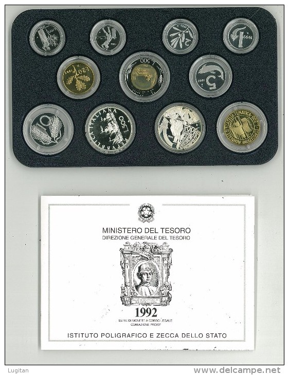 SERIE PROOF FONDO SPECCHIO 1992 - Confezione Zecca  Italia - Tiratura 9500 - COMPLETA DI ASTUCCIO ORIGINALE II° SCELTA - Jahressets & Polierte Platten