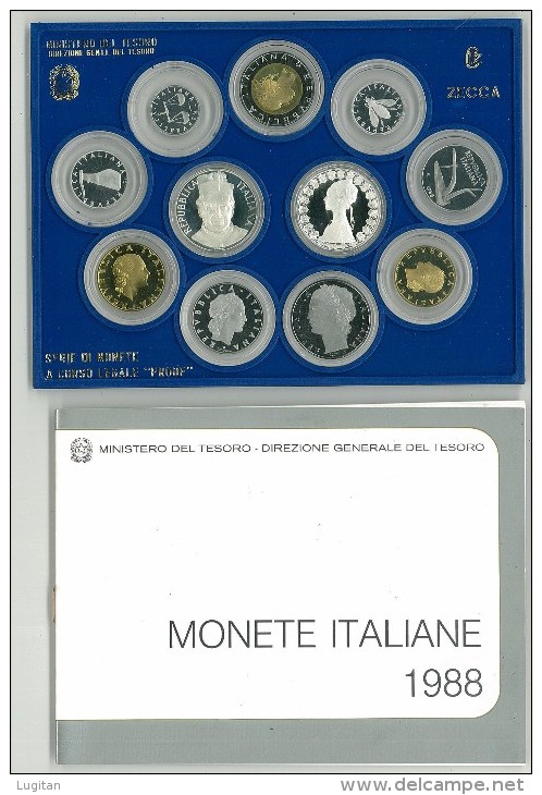 SERIE PROOF FONDO SPECCHIO 1988 - Confezione Zecca  Italia - Tiratura 9000 - COMPLETA DI ASTUCCIO ORIGINALE - Jahressets & Polierte Platten