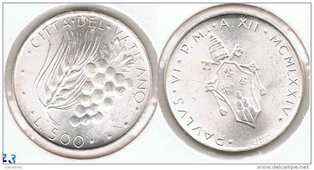 VATICANO 500 LIRA  1974 PABLO VI PLATA SILVER - Vaticano (Ciudad Del)