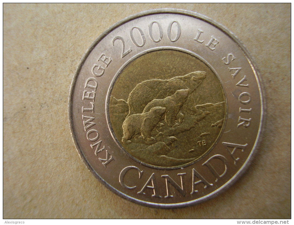 CANADA 2000 TWO DOLLARS Bi-mettalic COIN Aluminium-bronze With Center In Nickel USED. - Canada