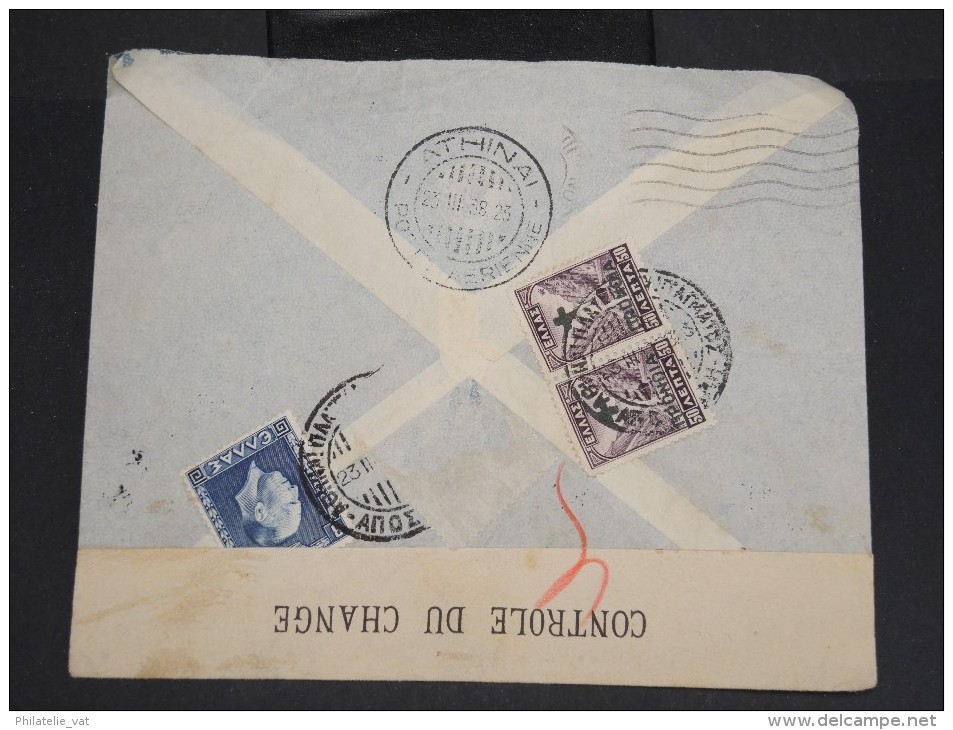 GRECE-Enveloppe D'Athénes Pour Paris Avec Controle En 1938  Manquement De Toimbre Au Dos  à Voir P7246 - Storia Postale