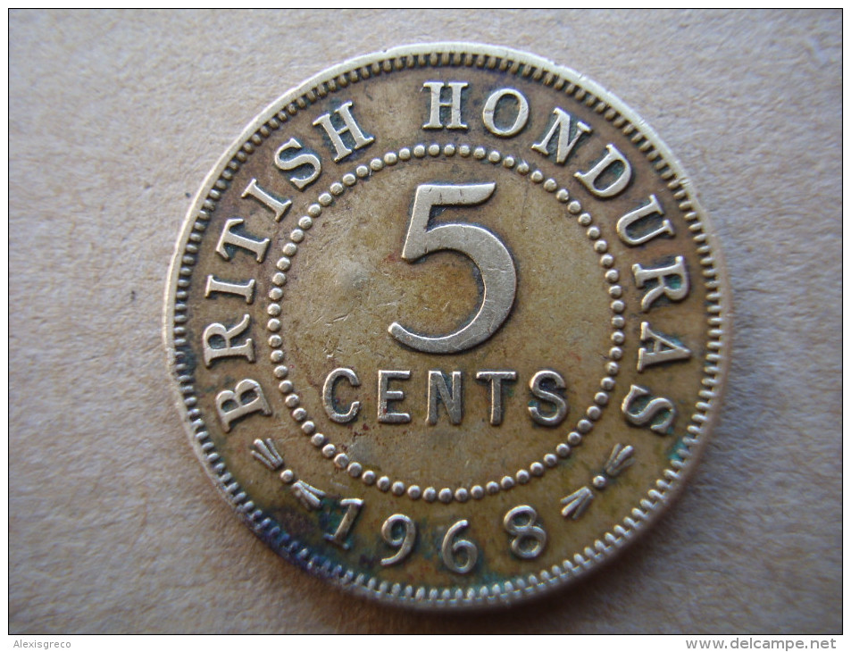 BELIZE 1968  FIVE CENTS Nickel-brass USED COIN. - Belize