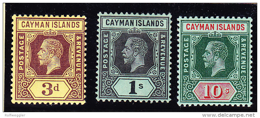 Cayman Islands 1913 Erst Ausgabe Auf Rücks. Weissem Papier Alle 3 Werte 3d 1S 10S  SG.#45a 48a + 52a Alle * - Cayman Islands