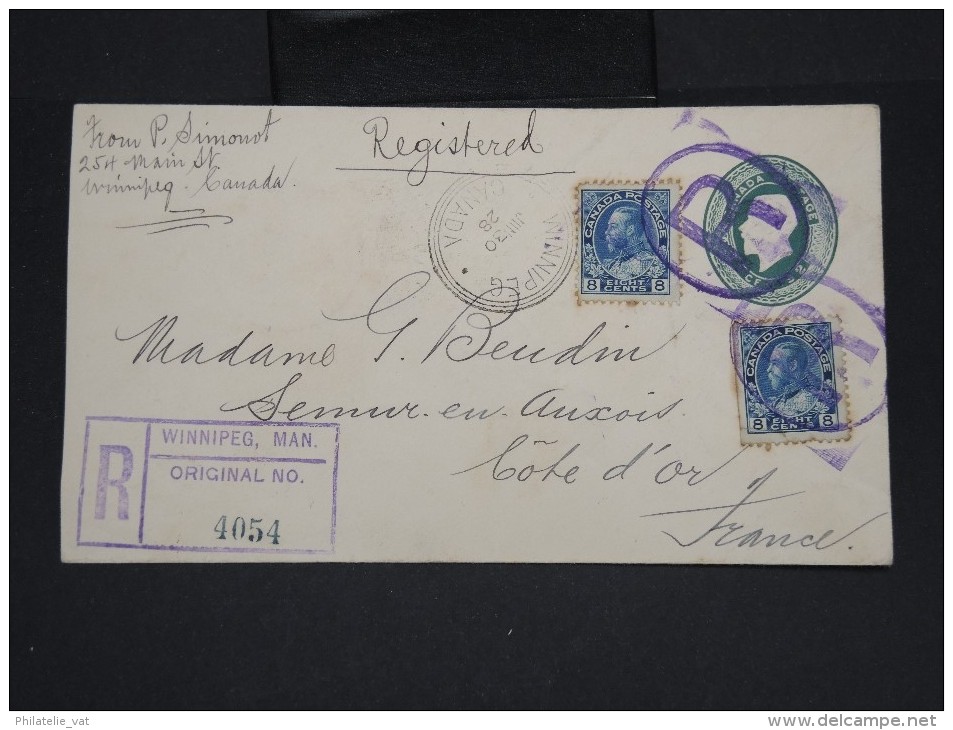 CANADA-Entier Postal (enveloppe) En Recommandé De Winnipeg Pour Semur (France) En 1926    à Voir P7256 - 1903-1954 Kings