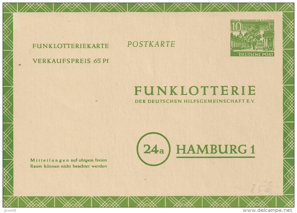 Germany (Berlin)  1953  Funklotterie  Mi.FP 4 - Postkaarten - Ongebruikt