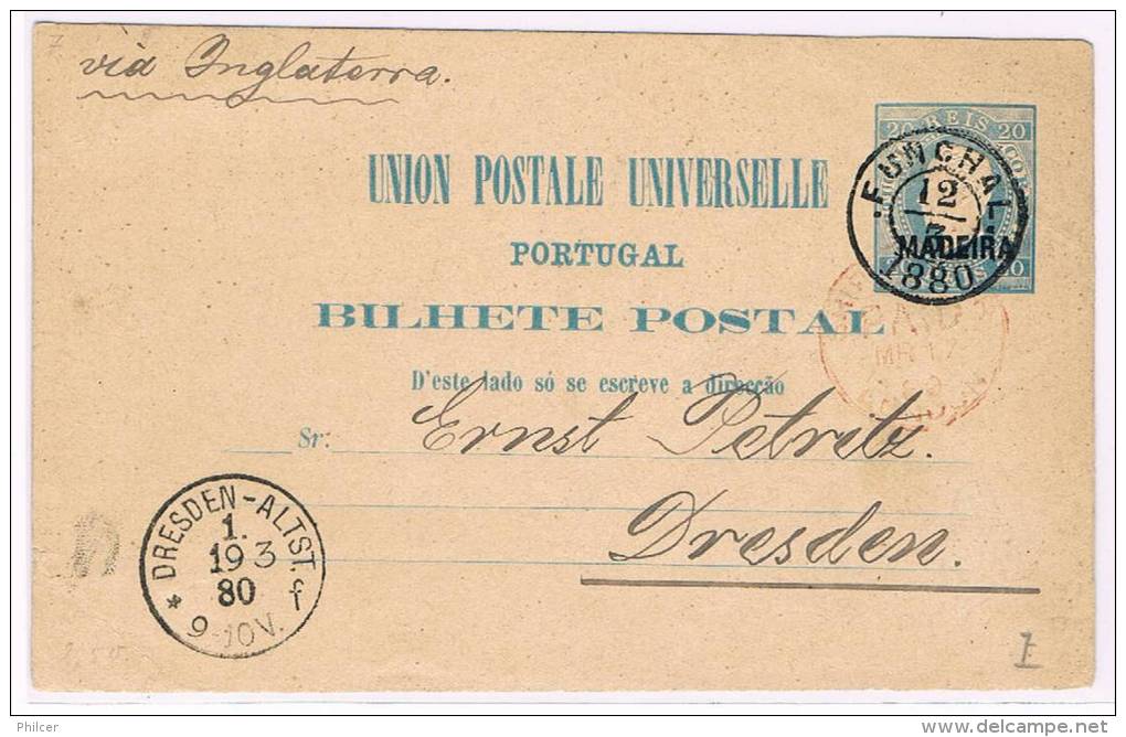 Madeira, 1880, Bilhete Postal Funchal-Dresden - Madeira