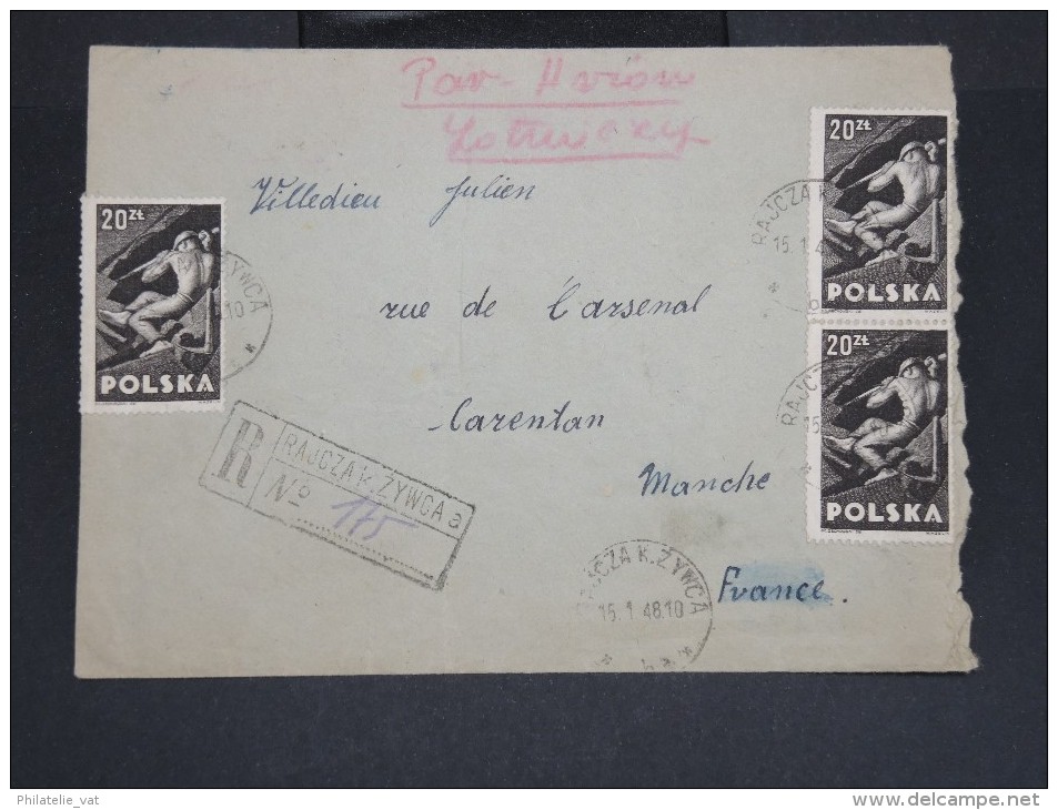 POLOGNE-Enveloppe En Recommandée Obl. "Rajczak Zymca "pour La France En 1948 à Voir P7291 - Cartas & Documentos