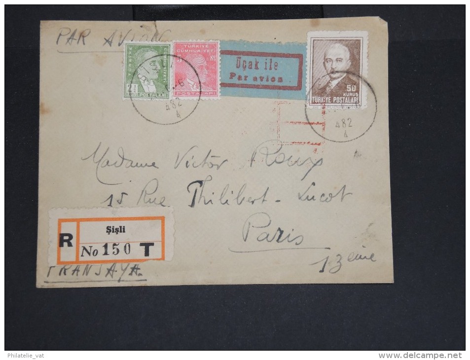 TURQUIE-Enveloppe En Recommandée De Sisli Pour Paris En 1946 Aff Plaisant à Voir P7292 - Cartas & Documentos