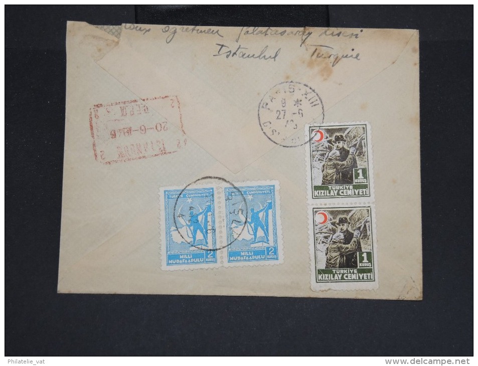 TURQUIE-Enveloppe En Recommandée De Sisli Pour Paris En 1946 Aff Plaisant à Voir P7292 - Storia Postale