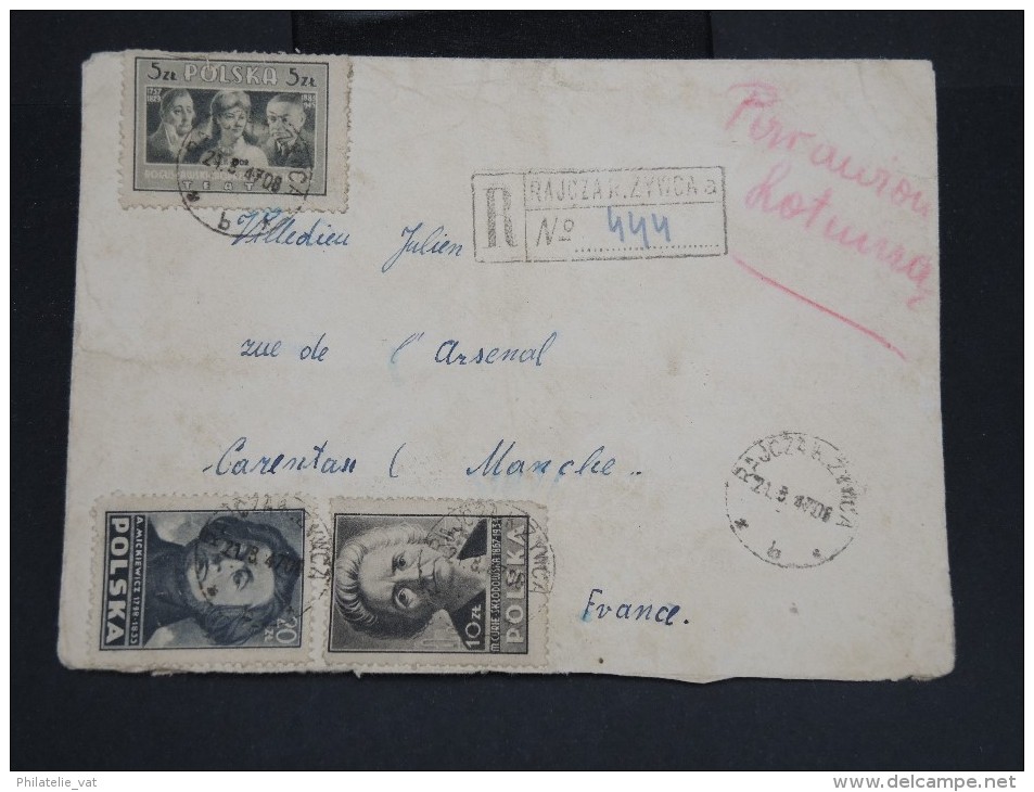 POLOGNE-Enveloppe En Recommandée De Zywiec Pour Carentan ( France) En 1947 à Voir P7294 - Brieven En Documenten