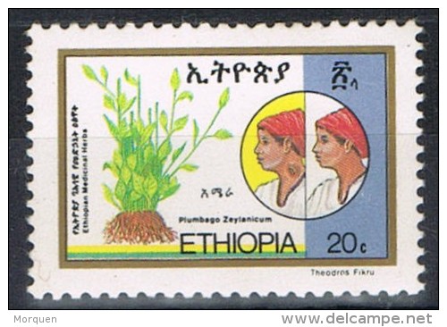 Sello ETHIOPIA, Plantes Medicinals, Herbs. Plumbago ** - Geneeskrachtige Planten