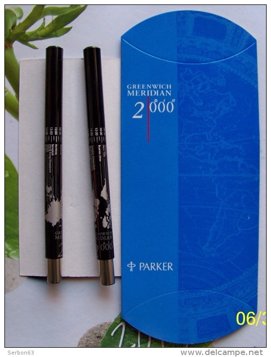 2 STYLOS ENCRE ET ROLLER NEUFS PARKER MERIDIAN GREENWICH BOITE ETUI CLIC CLAC FERMETURE LIBRAIRIE PAPETERIE PRESSE ANNEE - Stylos