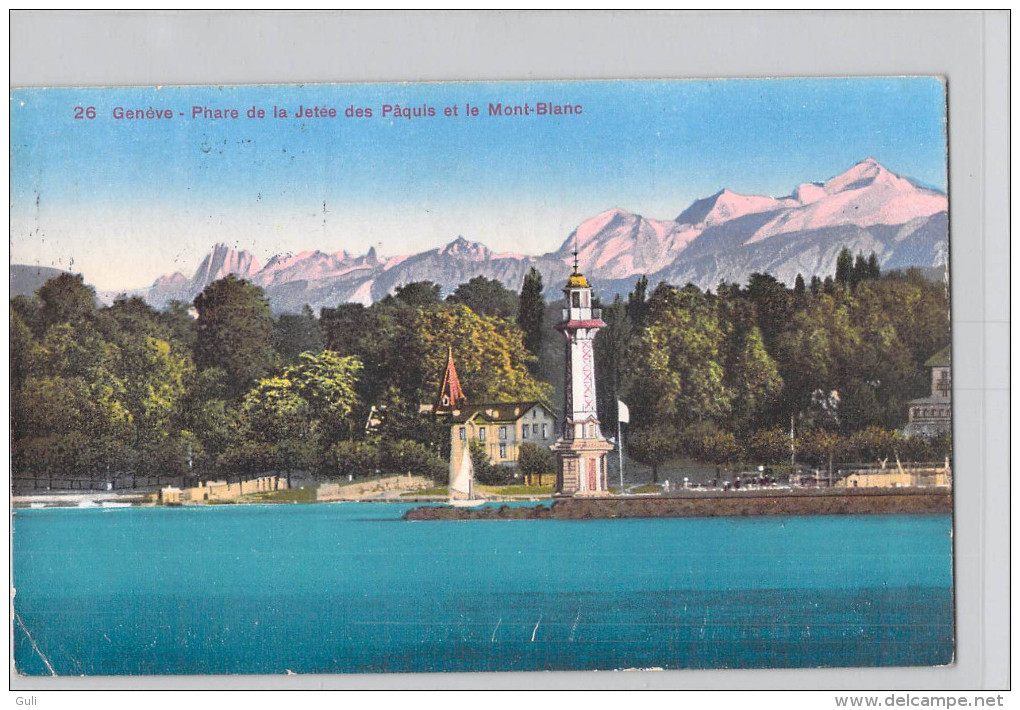 SUISSE- GENEVE Phare De La Jetée Des Pâquis Et Le Mont Blanc (lighthouse)  ( Timbre Stamp HELVETIA)(JAEGER  Genève 26) - Genève