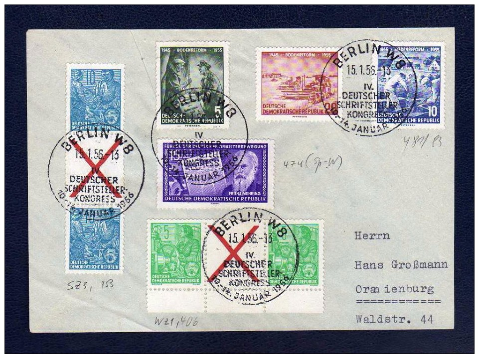 DDR 1956, Satzbrief 481 - 483 + Sperrwert 474, Zdr. SZ 3 + WZ 1, SST Berlin - Briefe U. Dokumente