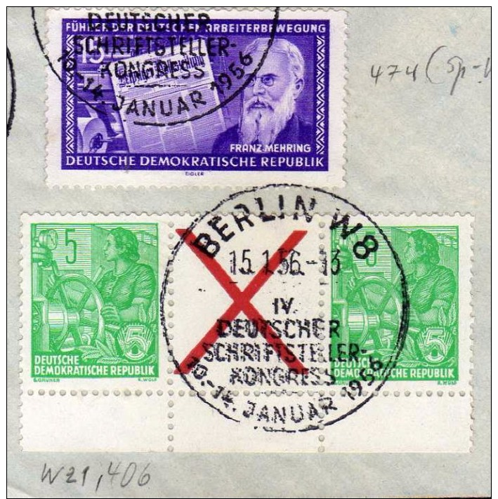 DDR 1956, Satzbrief 481 - 483 + Sperrwert 474, Zdr. SZ 3 + WZ 1, SST Berlin - Briefe U. Dokumente