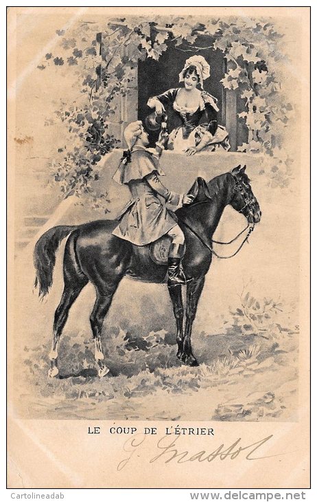 [DC4664] CARTOLINA - ILLUSTRATA - CAVALLO - LE COUP DE L'ETRIER - Viaggiata 1902 - Old Postcard - Cavalli