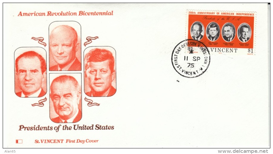 St. Vincent US Bicentennial US Presidents, Nixon Kennedy Eisenhower Johnson $1 Issue Sc#443 FDC First Day Of Issue Cover - St.Vincent (1979-...)